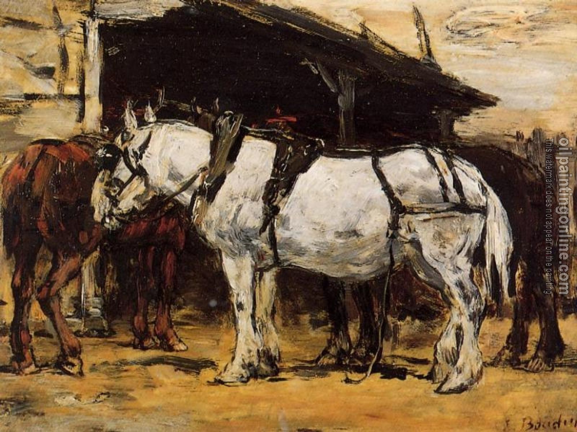 Boudin, Eugene - Harnessed Horses